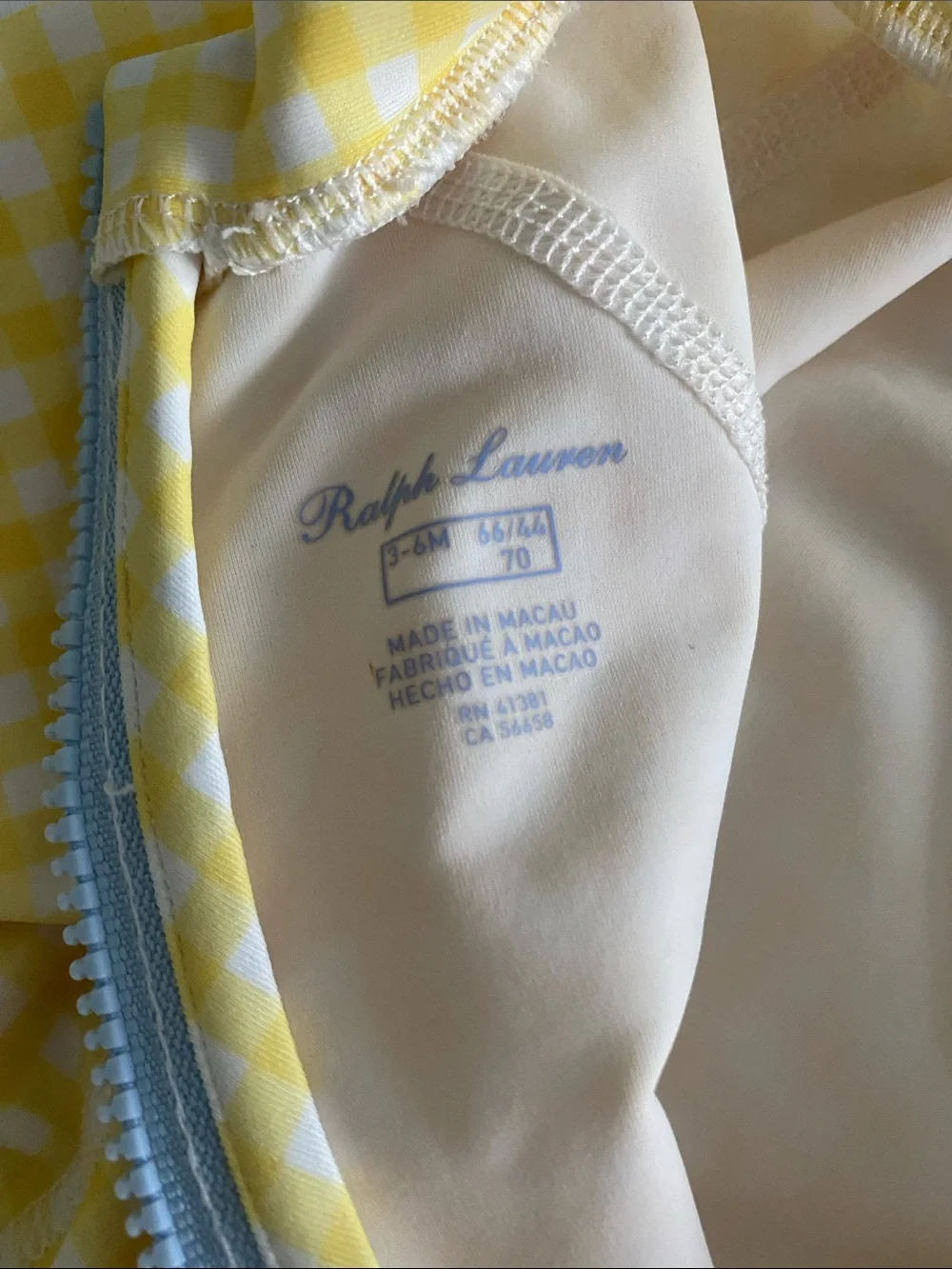 Ralph Lauren Yellow Gingham Long-Sleeve Rash Guard Swimsuit with Ruffle